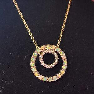 Welo Opal & Diamond Accent Ring Circles Pendant Gold over Sterling Necklace 18"
